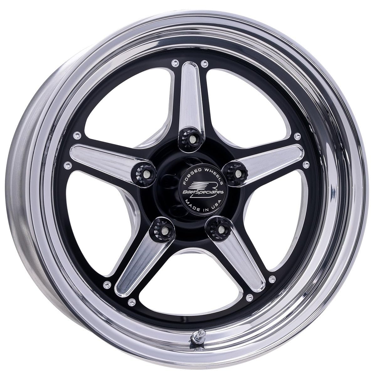 BILLET SPECIALTIES BRS23580L6145 Wheel - Street Lite - 15 x 8 in - 4.500 in Backspace - 5 x 4.75 in Bolt Pattern - Aluminum - Black Anodized/Machined Center - Polished Lip - Each