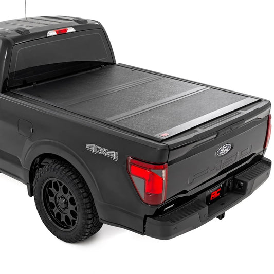 Rough Country Hard Low-Profile Tri-Fold Tonneau Cover for Ford F-150 (2015-2020) - Low-Profile Aluminum Truck Bed Cover, Fits 6'7" Bed