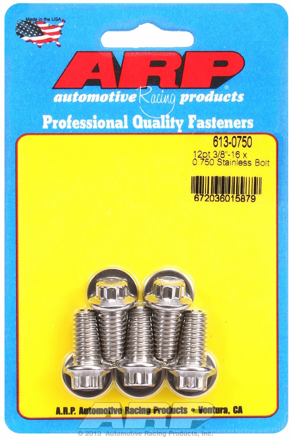 ARP 613-0750 Standard 12pt Bolt 5pc Stainless Steel 3/8-16 x 0.75