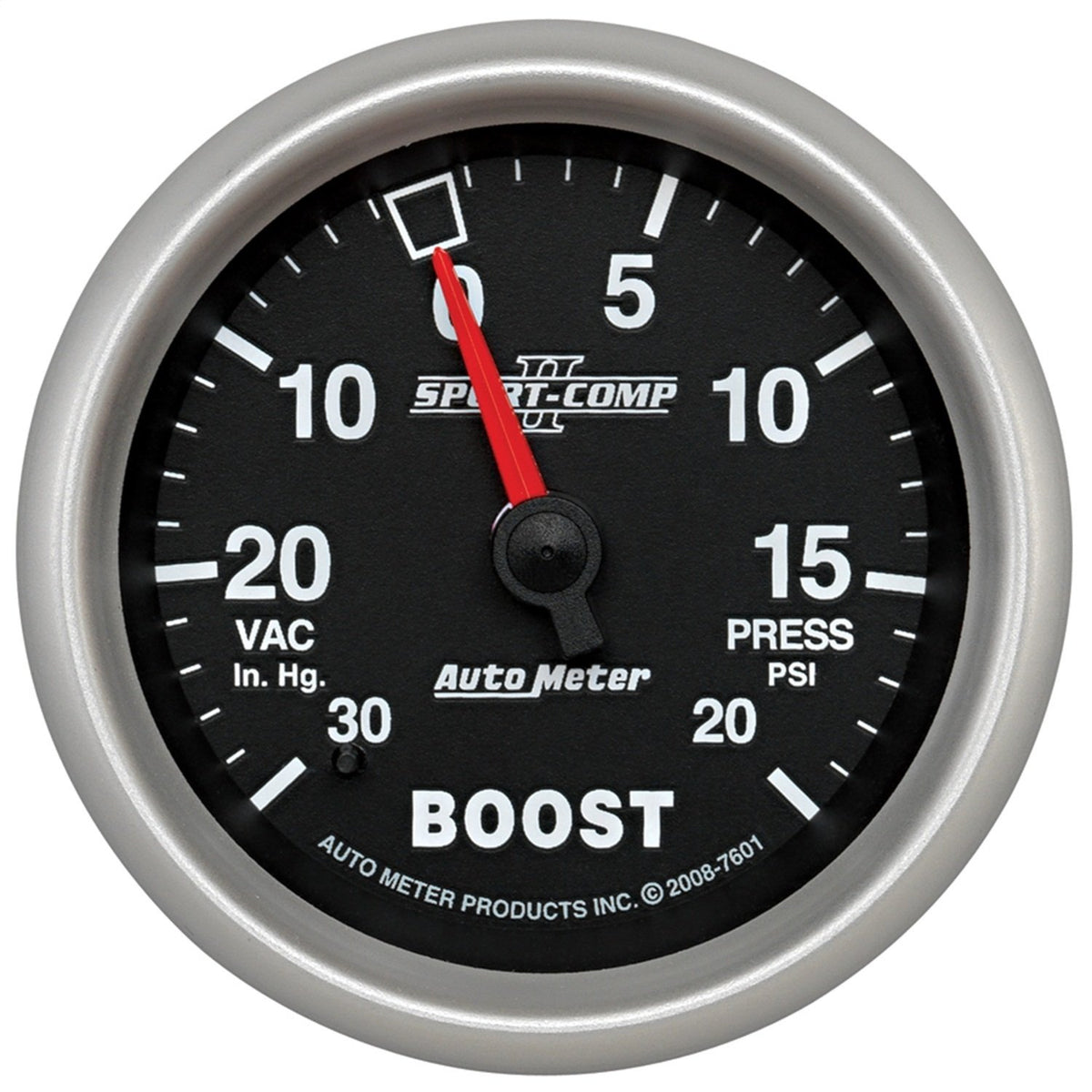 Auto Meter 7601 Sport-Comp II 2-5/8" 30 in. Hg/20 PSI Mechanical Vacuum/Boost Gauge