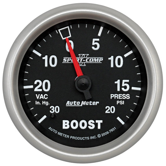 Auto Meter 7601 Sport-Comp II 2-5/8" 30 in. Hg/20 PSI Mechanical Vacuum/Boost Gauge