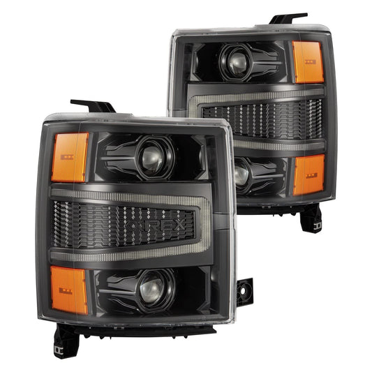 AlphaRex 04-15 Chevy 1500HD LUXX LED Proj Headlights Alpha-Black w/Seq Activation Light/Seq Signal
