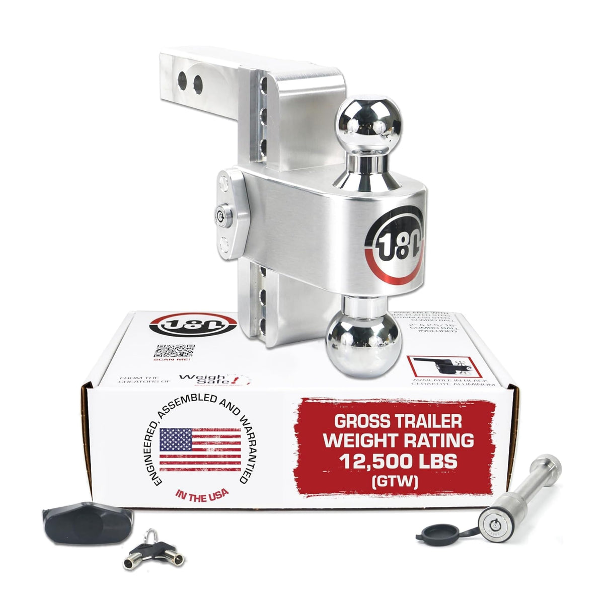 Weigh Safe Adjustable Trailer Hitch Ball Mount, 6" Adjustable Drop Hitch for 2" Receiver w/ 2 pc Keyed Alike Lock Set, Heavy Duty Aluminum Trailer Tow Hitch w/ Chrome Plated Tow Balls, 12,500 lbs GTW