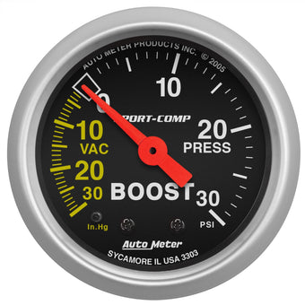 compare product Auto Meter 3303 Sport-Comp Mechanical Boost/Vacuum Gauge,2.3125 in.