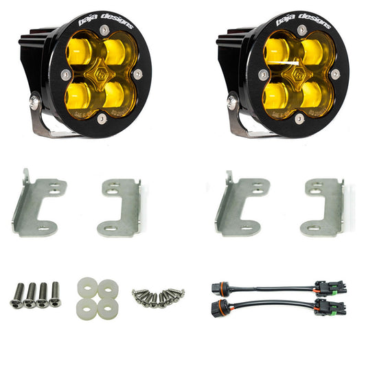 Baja Designs Squadron-R SAE LED Fog Pocket Light Kit for Jeep Gladiator JT 2020-25, Wrangler JL 2018-25 OEM Sahara Bumper, 2 LEDs, Mounting Brackets, Lifetime Protection - Amber Lens