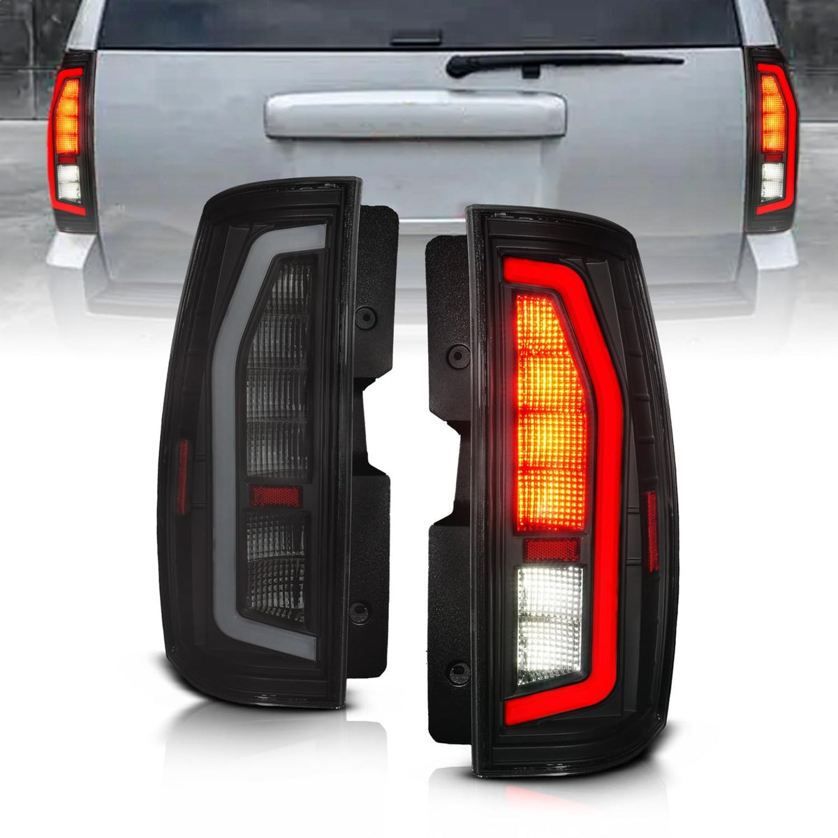 Full LED Light Bar Tail Lights for Chevy Tahoe/Suburban & GMC Yukon/Yukon XL 07-14, Black Housing with Smoke Lens by AnzoUSA