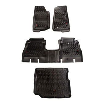 compare product Rugged Ridge Floor Liner Set for Jeep Wrangler JLU | Front/Rear/Cargo, 4-Piece Set, Black | 12988.05 | Fits 2018-2025 Jeep Wrangler JLU 4-Door Excluding 4XE Models