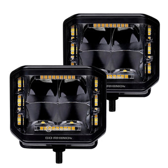 compare product Go Rhino Xplor Lighting: Blackout Series 4x3 LED Cube Sideline Spot Lights (Pair) | Surface Mount (Threaded Stud Mount) Aluminum, Black | 750700322SCS