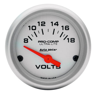 compare product Auto Meter 4391 Ultra-Lite Electric Voltmeter Gauge, Regular, 2.3125 in.
