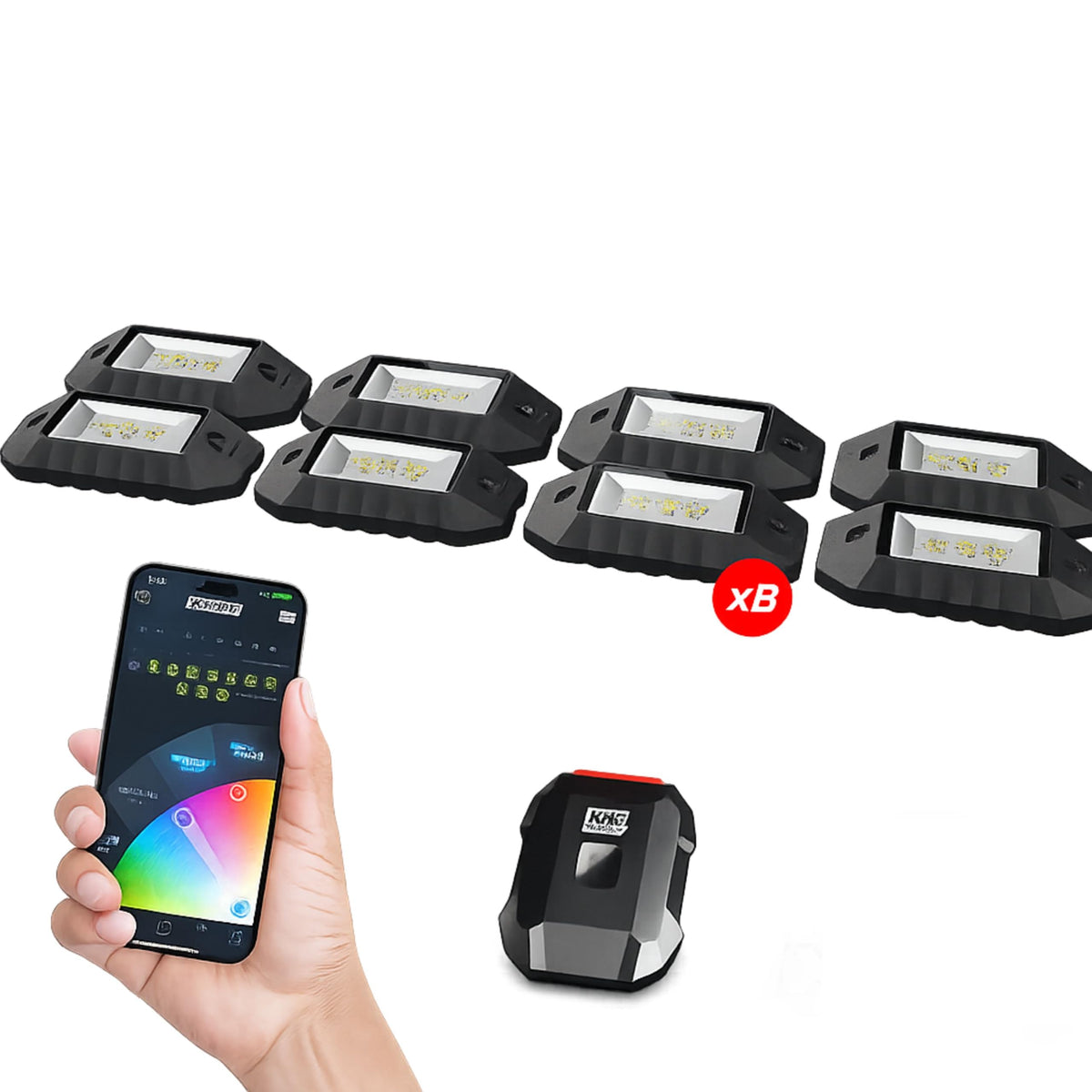 XK Glow MXROCKADV RGBW Addressable LED Rock Light Kit - 8 Piece