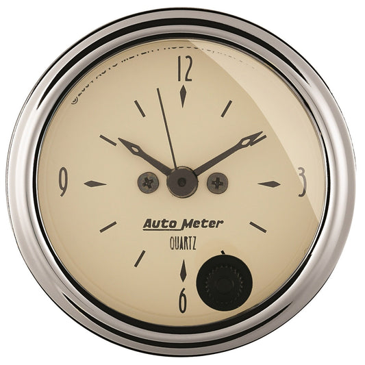 AUTO METER 1885 Antique Beige Clock Regular, 2.3125 in.