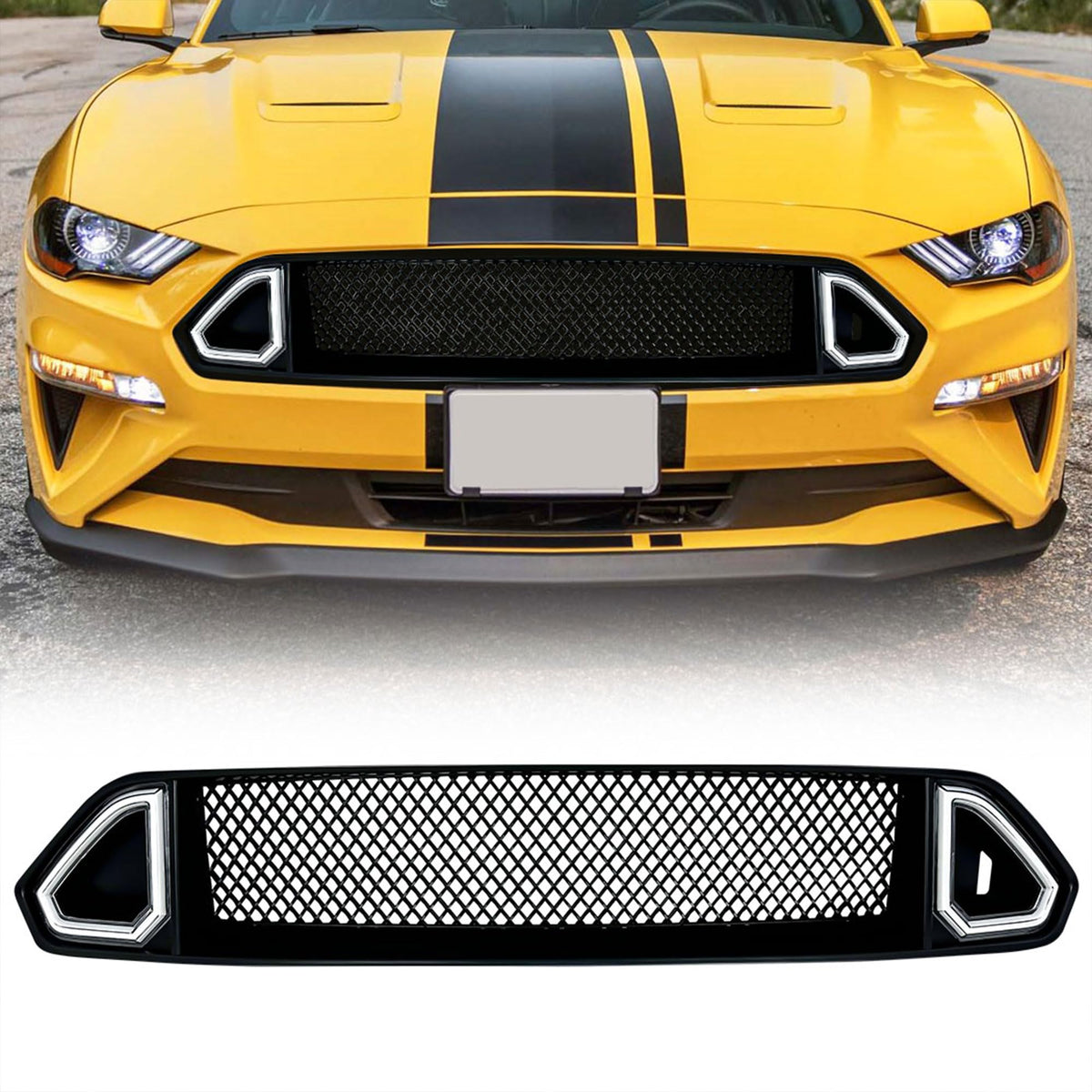 AMERICAN MODIFIED Front Mesh Upper Grille Compatible with 18-23 Ford Mustangs