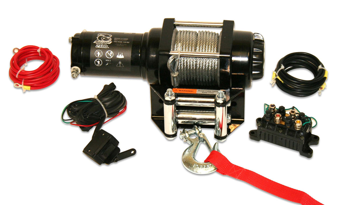 Bulldog Winch 15006 Winch (2500lb ATV with 50 ft. Wire Rope. Mini-Rocker Switch, Mounting Channel, Roller Fairlead)