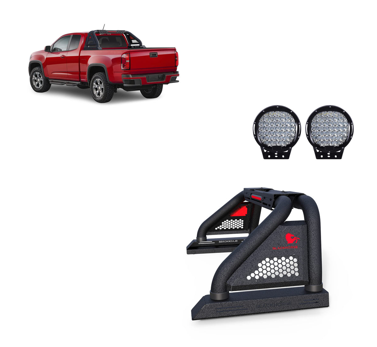 Black Horse Classic Pro Roll Bar Incl.Set of 9" Black Round Led Light Modular Textured Black Compatible with 2005-2021 Nissan