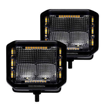 compare product Go Rhino Xplor Lighting: Blackout Combo Series 4x3 LED Cube Sideline Flood Lights (Pair) | Surface Mount (Threaded Stud Mount) Aluminum, Black | 750700322FCS