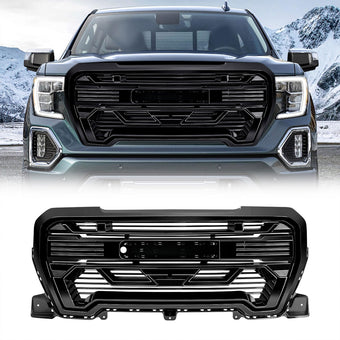 compare product AMERICAN MODIFIED Grille w/Emblem Base, 2019-2021 GMC Sierra 1500, Glossy Black