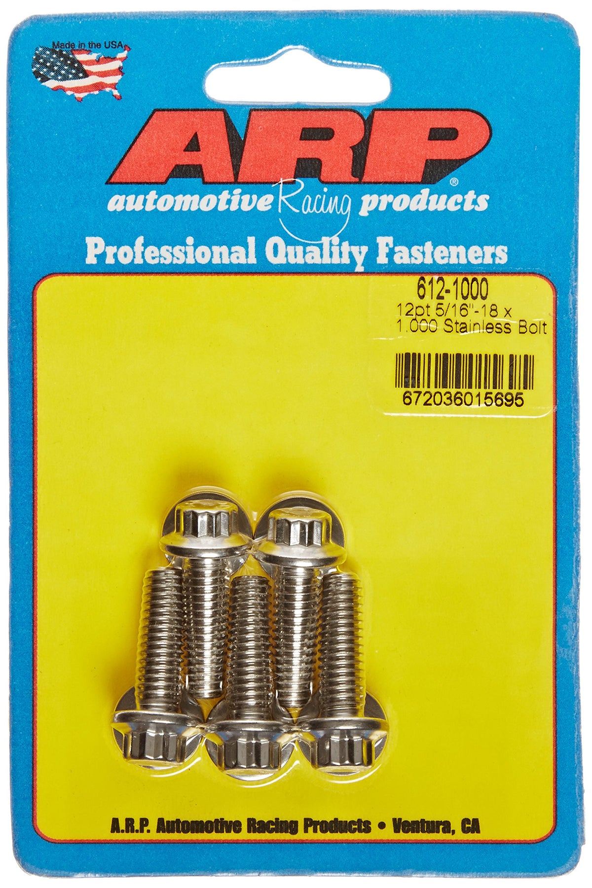 ARP 6121000 Stainless Steel 5/16-18 12-Point Bolts -5 Count
